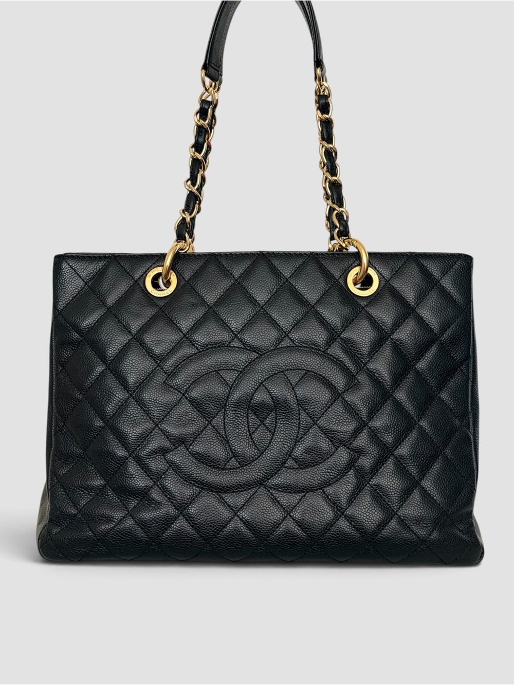 Chanel GST Black Quilted Caviar Leather Gold Hardware